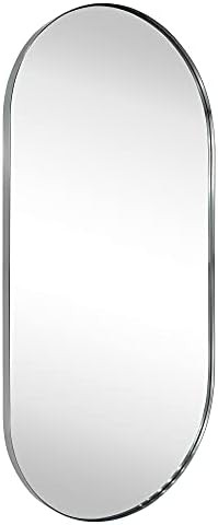 TEHOME 20x40'' inch Brushed Nickel Metal Framed Oblong Bathroom Mirror for Wall Oval Capsule Rounded | Amazon (US)