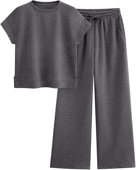 PRETTYGARDEN 2 Piece Outfits For Women Casual Tracksuit Short Sleeve Tops And Wide Leg Long Pants... | Amazon (US)