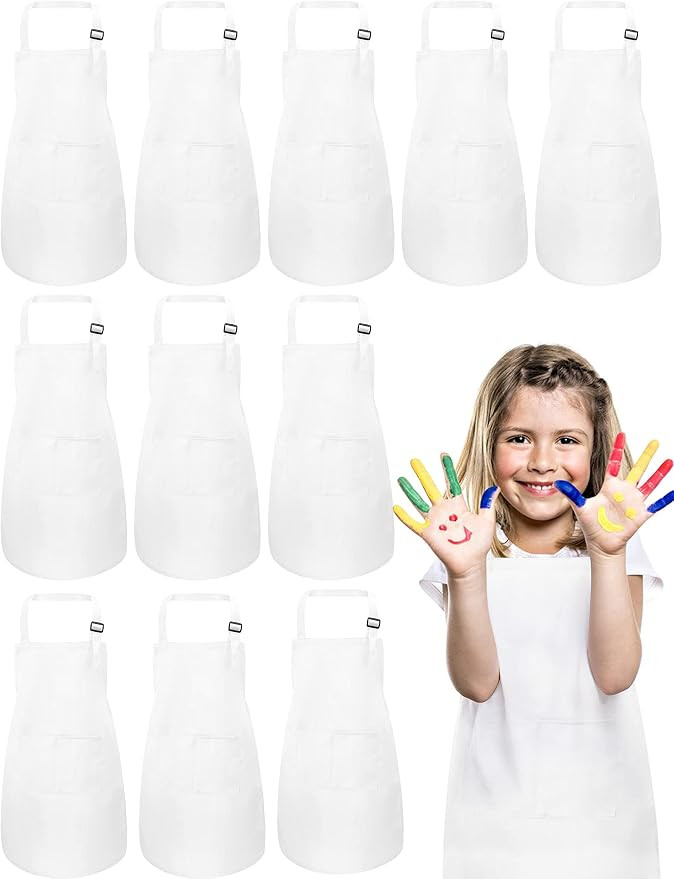 12 Pack Kids Aprons Bulk with 2 Pockets Adjustable Chef Art Apron Kids Painting Aprons for Cookin... | Amazon (US)