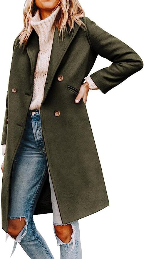 Yousify Womens Notched Lapel Collar Double Breasted Pea Coat Winter Wool Blend Over Coats Long Ja... | Amazon (US)
