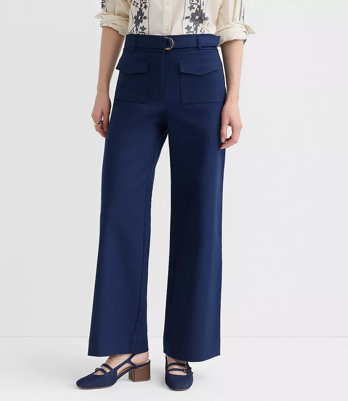 Petite Belted Palmer Wide Leg Pants in Pique | LOFT