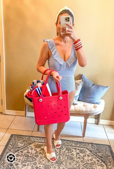 4th of July pool outfit wearing sz M
Affordable 
One piece swimsuit 
Flag holiday
Striped 
Blue 
White
Walmart style 
Walmart finds
White knot sandals SALE
Target finds 
BOgg bag
Red
Budhagirl Bangles
Ivory
Crimson 
Silver
Beach look
Lake 
Vacation 
What to pack
Mommy bathing suit
Figure flattering 

#LTKunder50 #LTKitbag #LTKswim