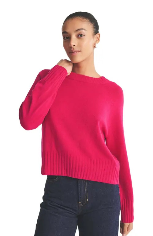 NAADAM Signature Cashmere Raglan Crewneck Sweater in Bright Pink at Nordstrom, Size Medium | Nordstrom