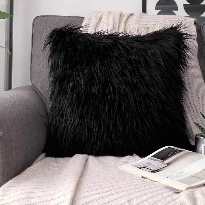 Phantoscope Merino Style Faux Fur Series Decorative Throw Pillow, 22" x 22", Black, 1 Pack - Walm... | Walmart (US)