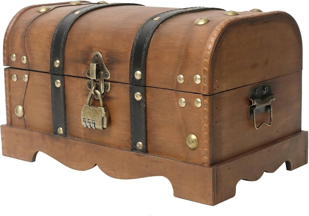 Vintage Wooden Treasure Chest Decorative Box with Lock - 12.2" x 7.1" x 7.1", Brown | Amazon (US)