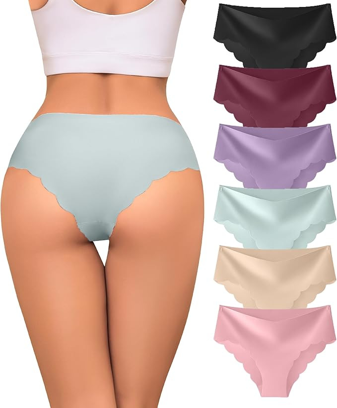 Sexy Seamless Underwear Wave Edge No Show Bikini Panties V-waist Ice Silk Hipster Lady Cheeky Inv... | Amazon (US)
