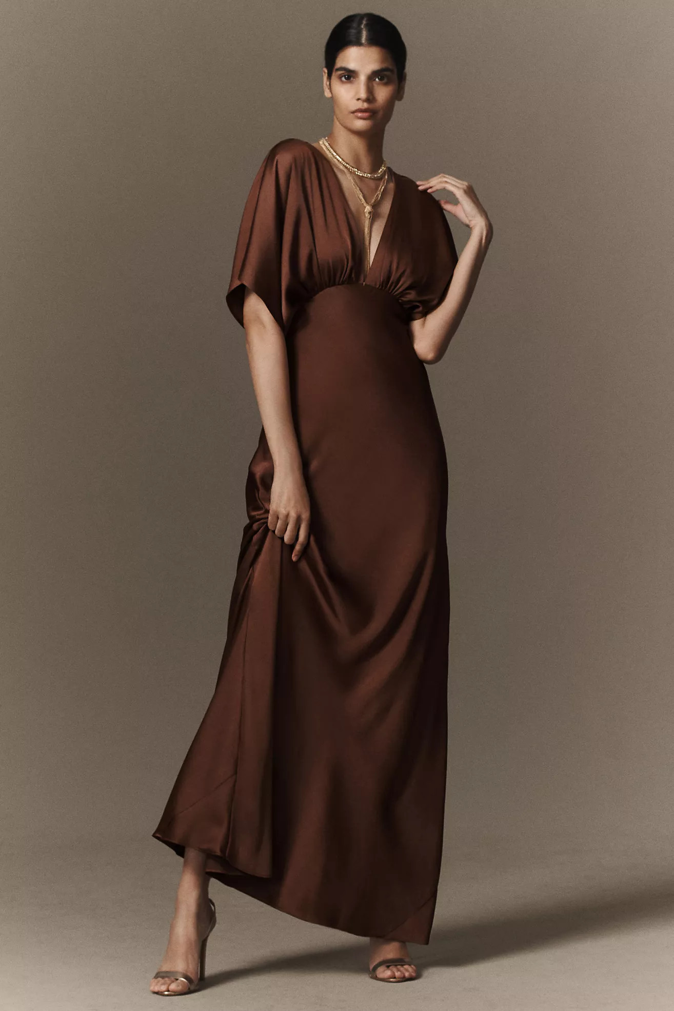 BHLDN Amelia Deep-V Satin Maxi Dress | Anthropologie (US)