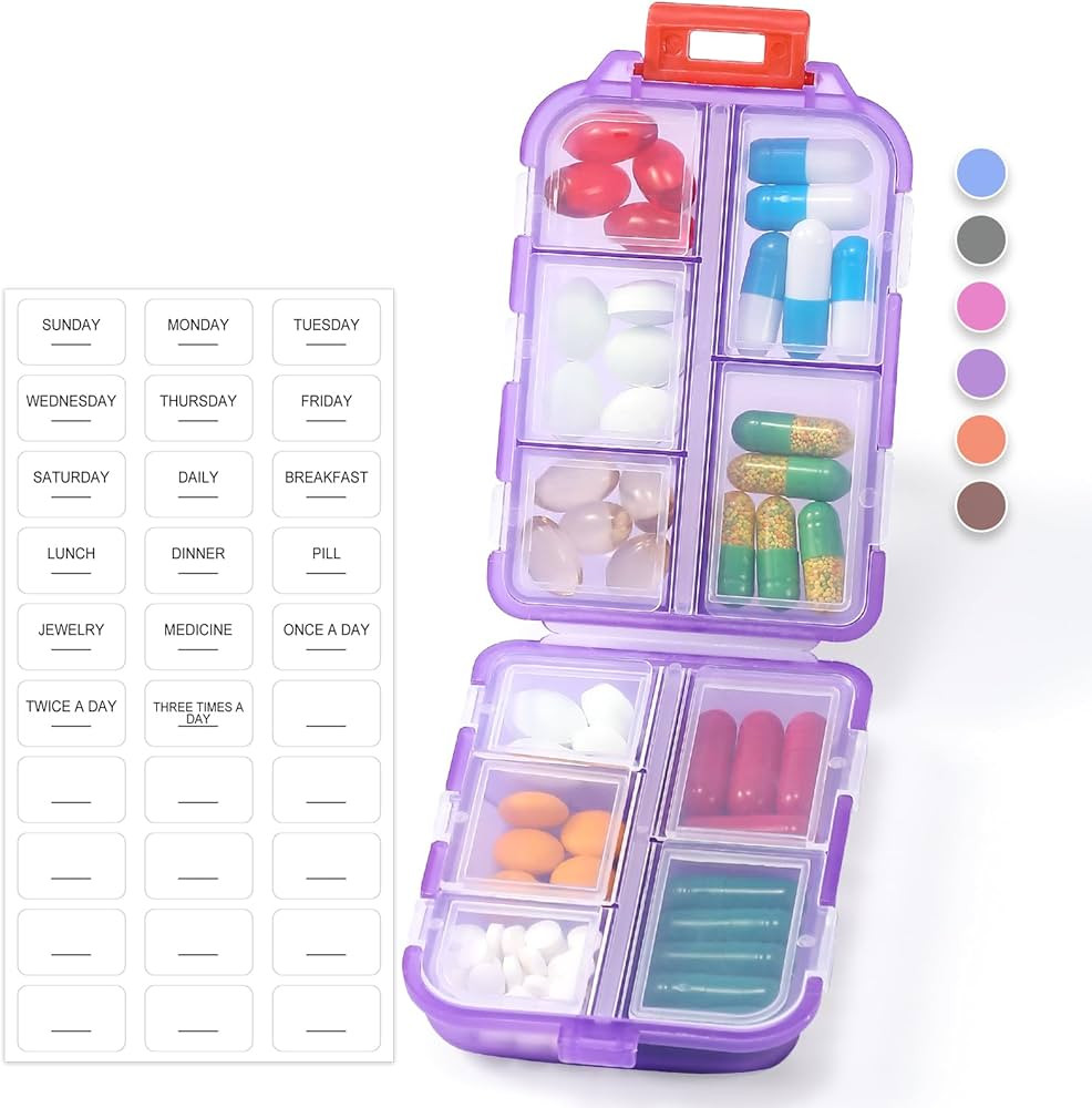 1 Pack Travel Pill Organizer w Lables, Small 10 Grid Compartments Pocket Pharmacy, Handy Pill Hol... | Amazon (US)