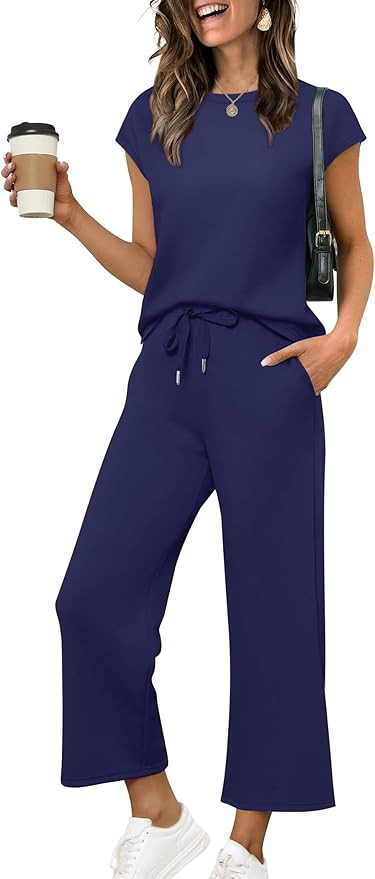 Sampeel Two Piece Sets for Women Summer Vacation Outfits Cap Sleeve Tops Lounge Matching Sets Clo... | Amazon (US)