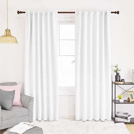 Deconovo 50% Light Blocking Curtains - Back Tab Rod Pocket Drapes and Curtains (52x95 Inch, White... | Amazon (US)