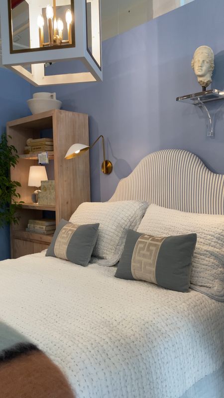 Bedroom makeover ideas, wood bookshelf, white wall sconce, white scallop bedding 

#LTKstyletip #LTKhome #LTKover40