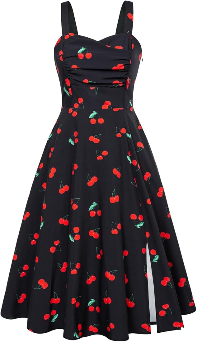 Belle Poque Women's Vintage 1950s Cocktail Dress Sleeveless Spaghetti Strap Ruched Slit A Line Sw... | Amazon (US)