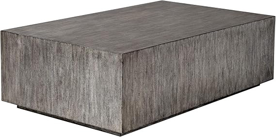 Modern Minimalist Wood Cube Block Coffee Table Solid Rectangle Gray Distressed | Amazon (US)