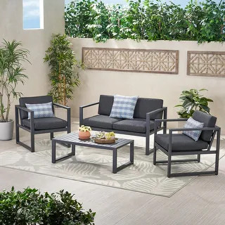 Navan Outdoor 4-piece Aluminum Conversation Set with Grey Cushions | Bed Bath & Beyond