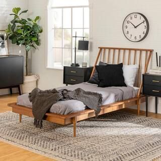 Spindle Back Solid Wood Twin Bed in Caramel | The Home Depot