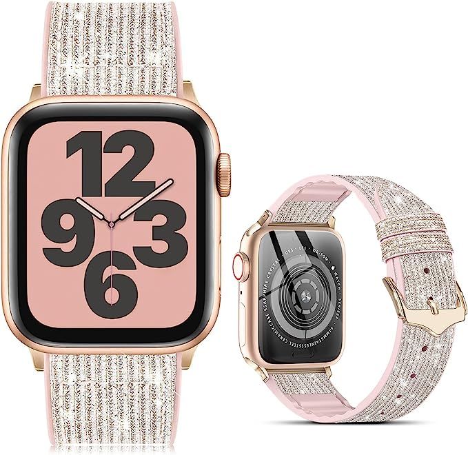 Compatible with Apple Watch Band 38mm 40mm 41mm 42mm 44mm 45mm, CTYBB Blingbling Sweatproof Genui... | Amazon (US)