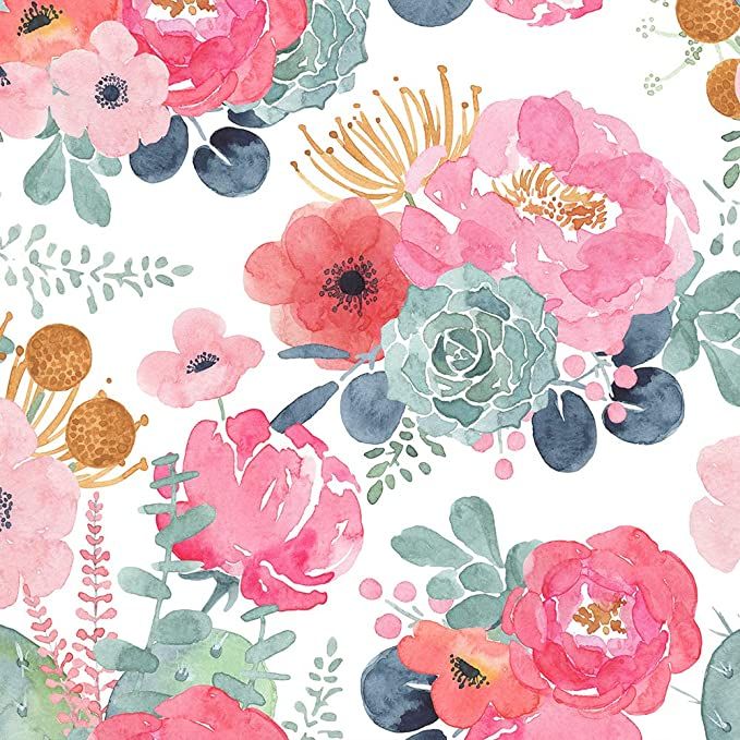 HaokHome 93005-2 Floral Wallpaper Peel and Stick Watercolor Cactus White/Pink/Green/Navy Blue Vin... | Amazon (US)