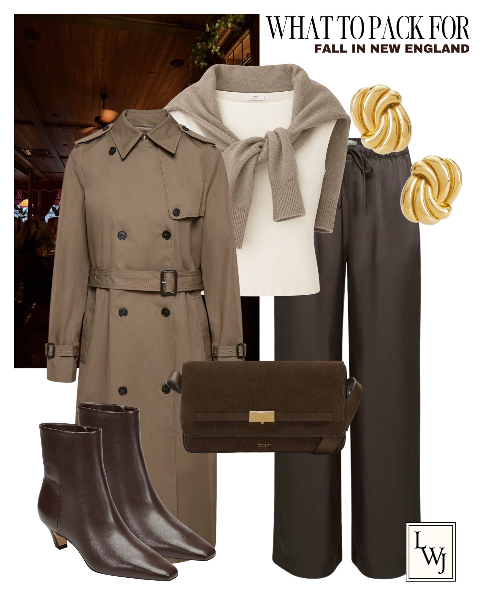 Fall New England outfit inspo 

Fall style / elevated style / autumn outfit / style over 30 / trench coat / dressy top / aritzia lodge satin pants / Marc fisher booties / Demellier purse / aritzia / dinner outfit

#LTKootd #LTKSeasonal #LTKTravel