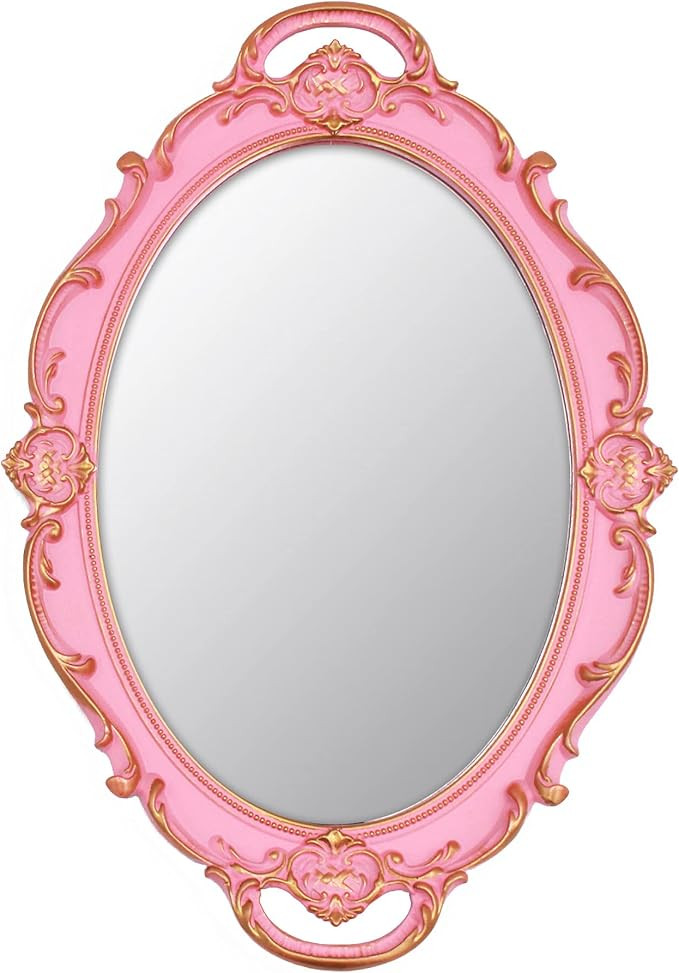 Vintage Small Mirror 14.5 x 10 inch Oval Pink Wall Mirror | Amazon (US)