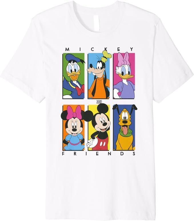 Disney Mickey And Friends Group Shot Panels Premium T-Shirt | Amazon (US)