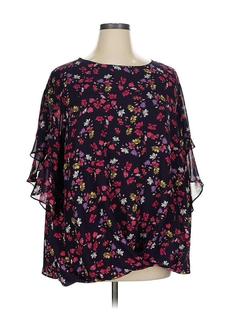 Catherine Malandrino 100% Polyester Black Purple 3/4 Sleeve Blouse Size XL - 68% off | ThredUp (US)