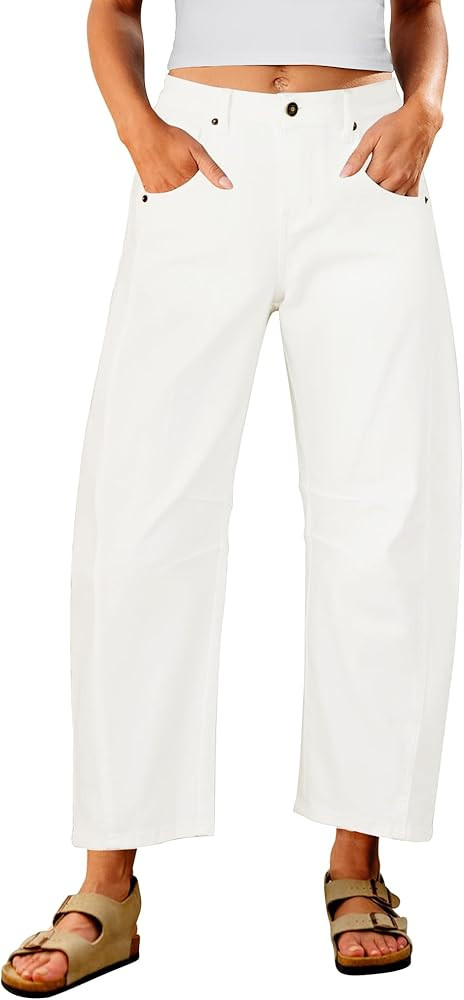 Utyful Barrel Jeans Women Cropped Baggy Trendy High Waisted Distressed Loose Stretch Denim Trouse... | Amazon (US)