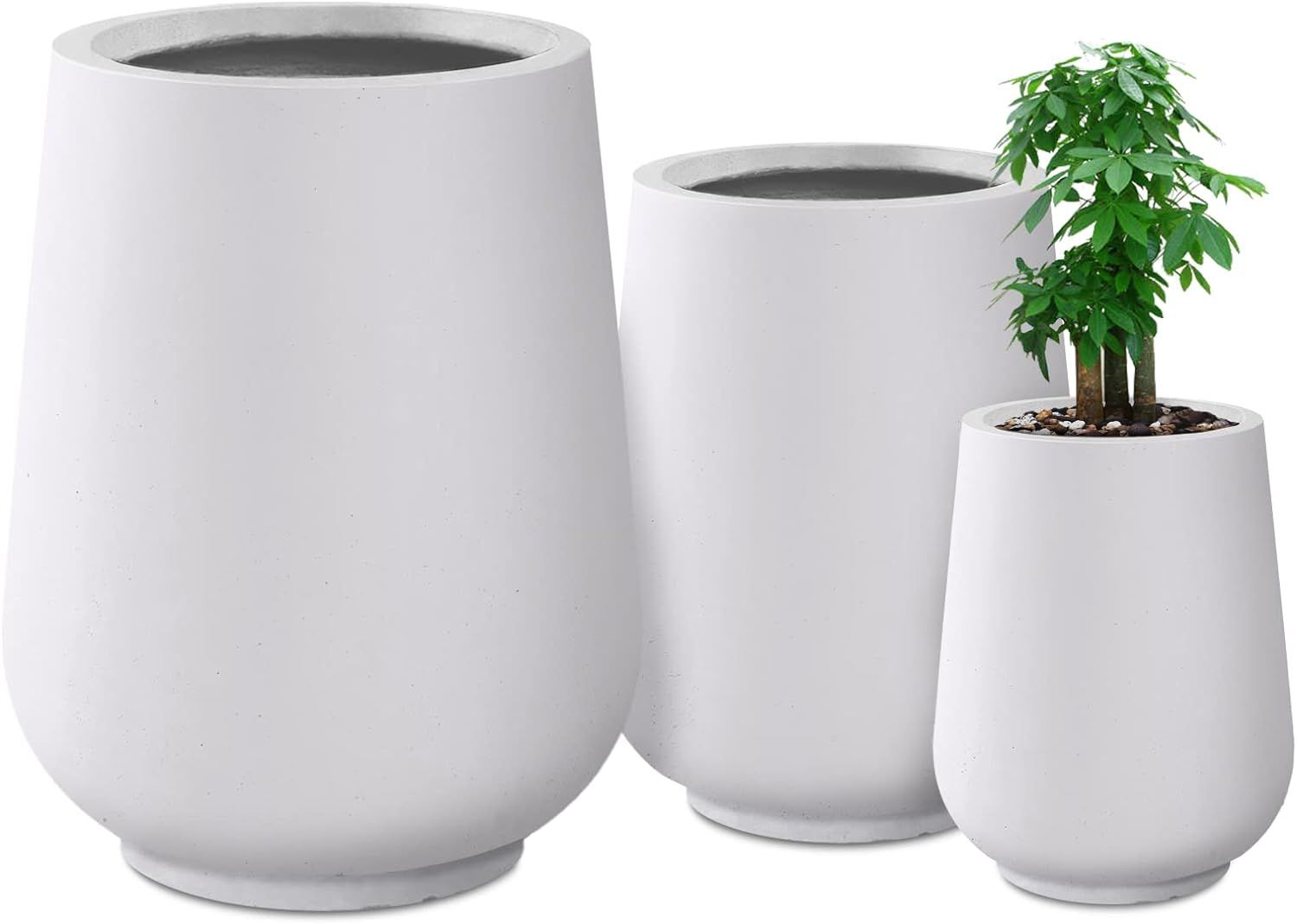 Kante 26.5", 20" and 13.1" H Round Pure White Finish Concrete Tall Planters (Set of 3), Outdoor I... | Amazon (US)