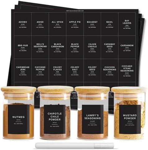 230 Black Spice Labels by ThreeKin | Waterproof & Oil-Resistant Pre-Printed Stickers for Spice Ja... | Amazon (US)