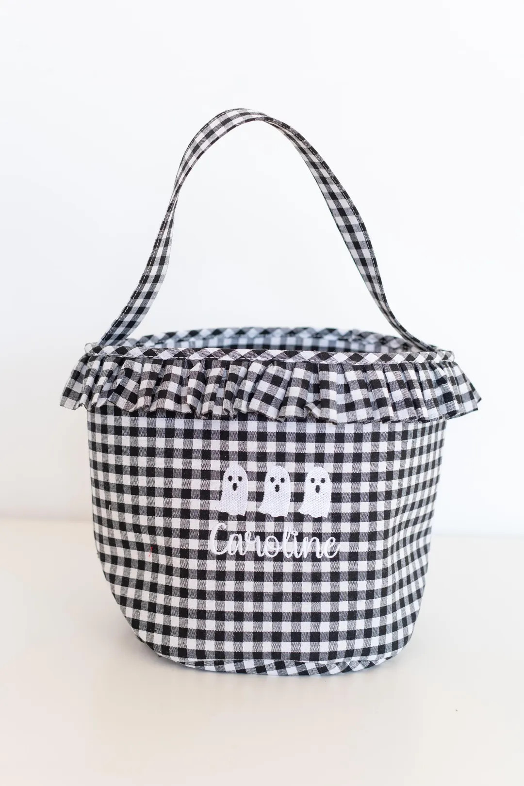 Personalized Ruffle Embroidered Gingham Trick or Treat Halloween Basket, Ghost Trick or Treat Bag... | Etsy (US)