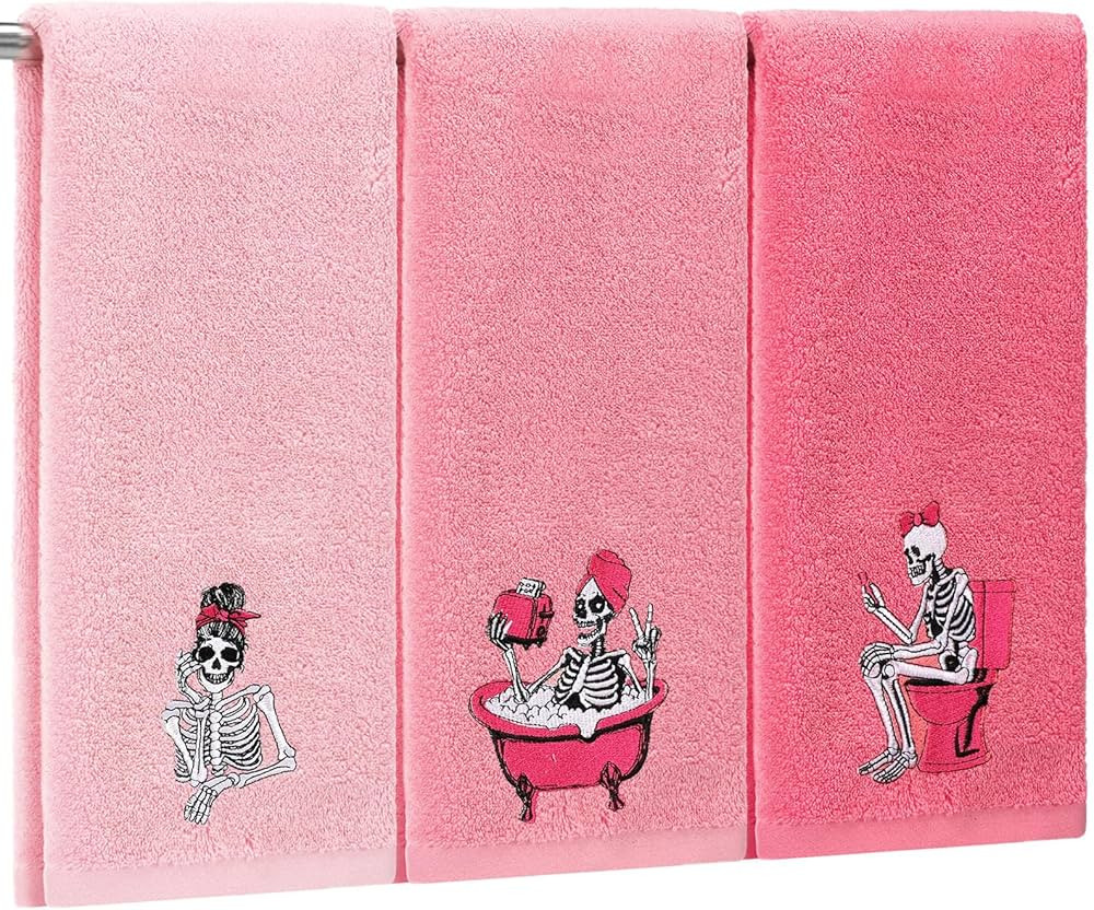 Breling 3 Pcs Pink Skeleton Hand Towels 13.3 x 29 Inch Pink Skeleton Towels for Bathroom 100% Cot... | Amazon (US)