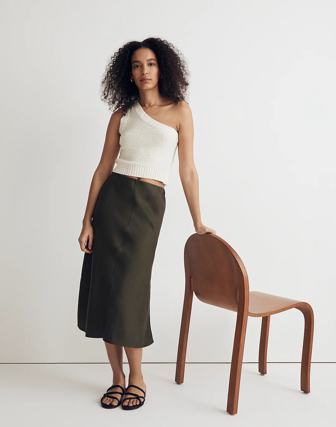 Linen-Blend Midi Slip Skirt | Madewell