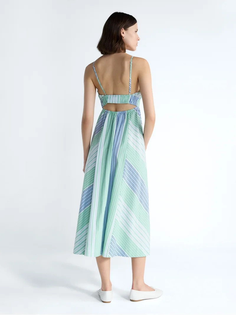 Free Assembly Women's and Women's Plus Striped Cotton Maxi Dress, with Cut Out Back, Sizes XS-4X | Walmart (US)