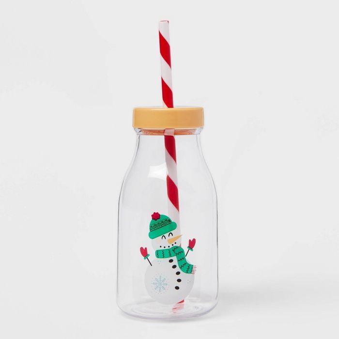 12oz Plastic Snowman Milk Jug Cup with Straw - Wondershop&#8482; | Target