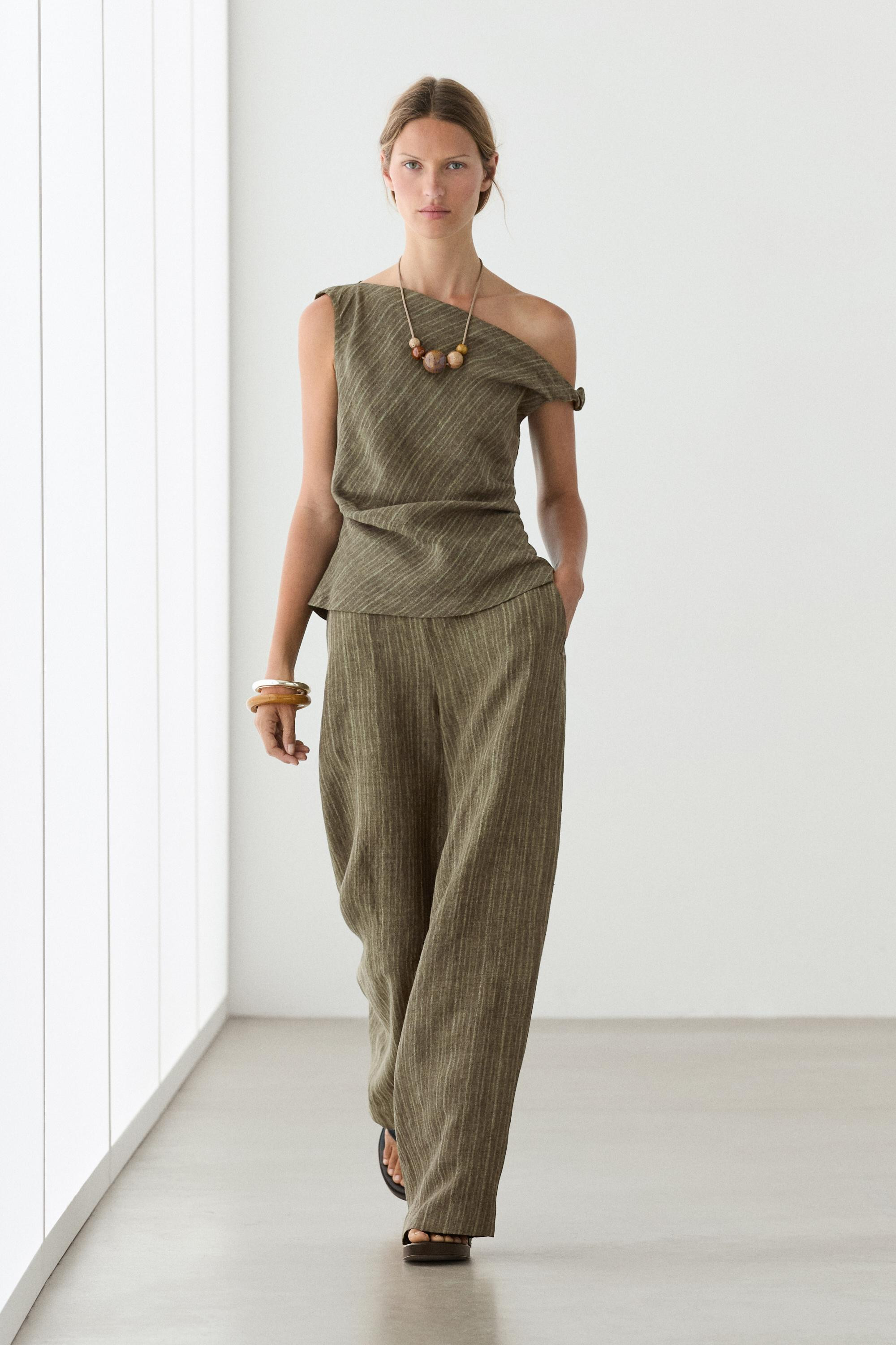 Total look 100% linen asymmetric top | Massimo Dutti US