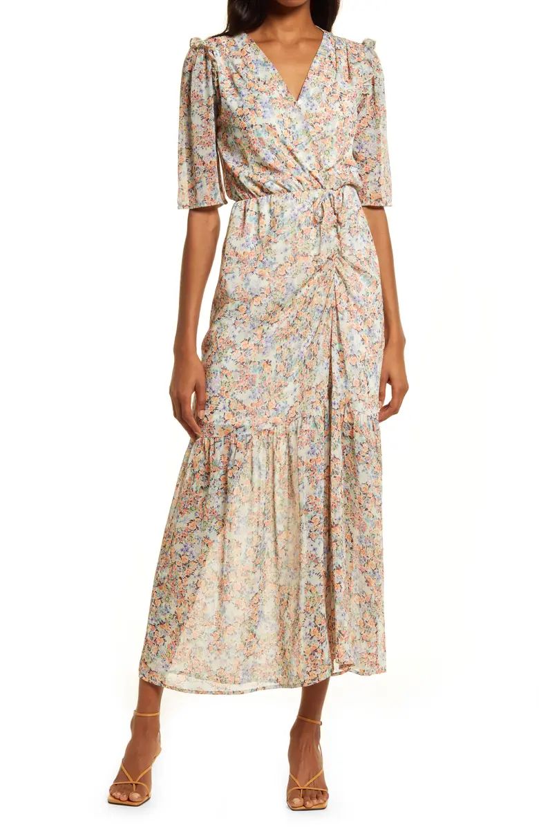 Fraiche by J Rachel Floral Gathered Midi Dress | Nordstrom | Nordstrom