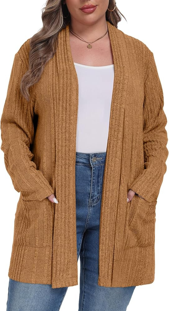Womens Plus Size Cardigan Loose Outwear with Pockets | Amazon (US)