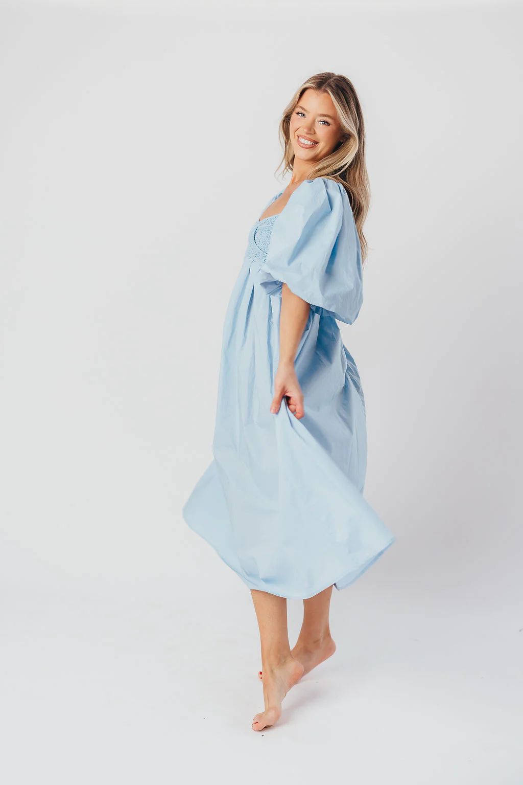 Harlow Maxi Dress in Blue - Bump Friendly | Worth Collective