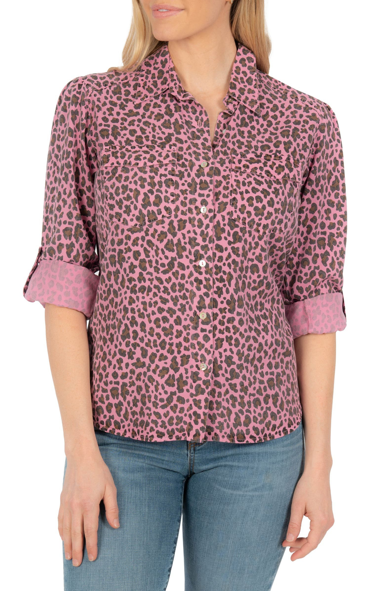 Armina Leopard Print Roll Tab Shirt | Nordstrom | Nordstrom