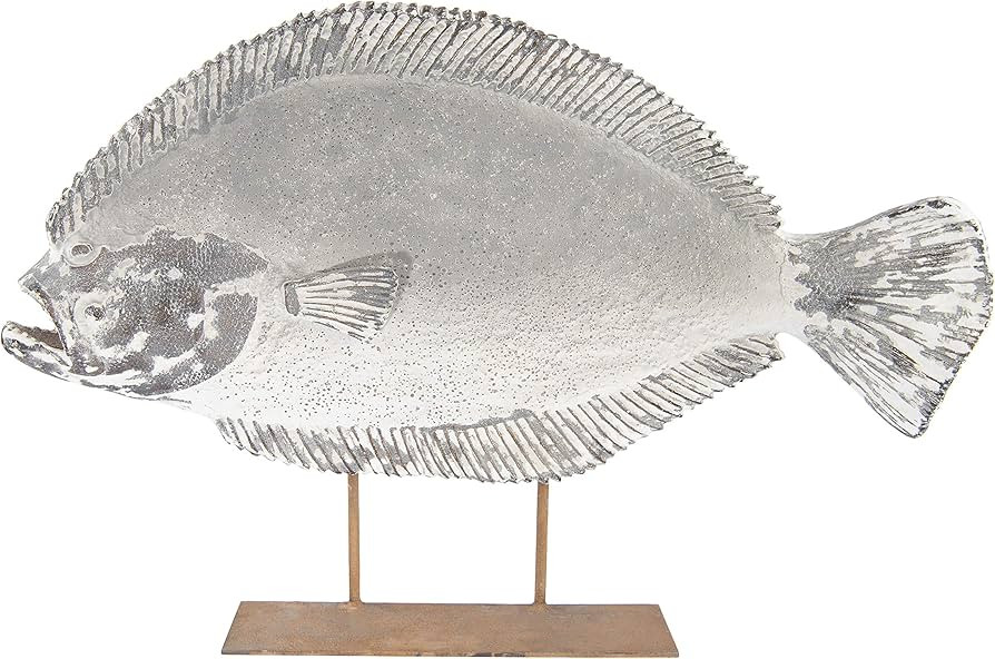 Creative Co-Op Magnesia Halibut Fish on Metal Stand (Hangs or Sits) Décor, Grey | Amazon (US)