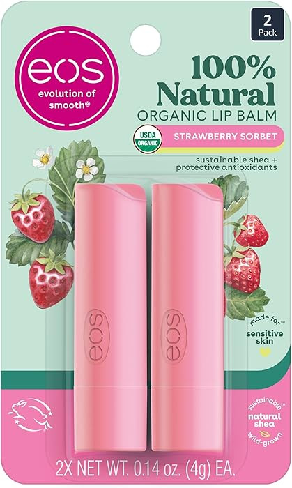 eos 100% Natural & Organic Lip Balm Sticks - Strawberry Sorbet, All Natural Lip Balm, All-Day Moi... | Amazon (US)