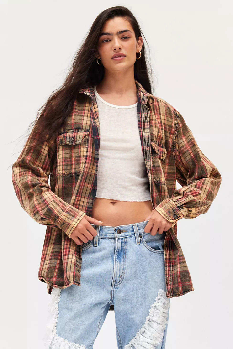 Urban Renewal Remade Acid Wash Flannel Shirt | Urban Outfitters (US and RoW)