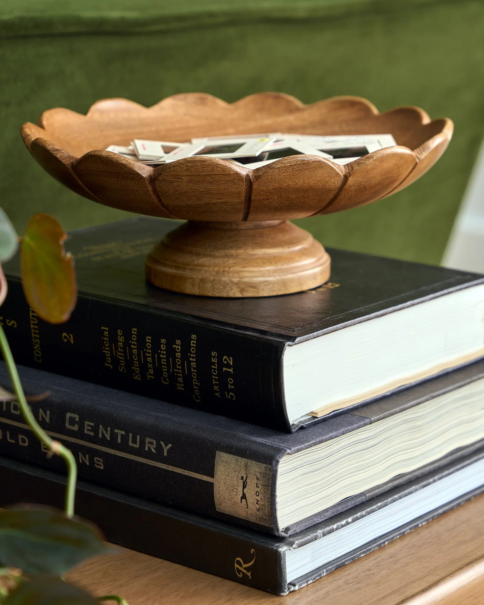 Decorative Antiqued Wood Footed Bowl | Magnolia