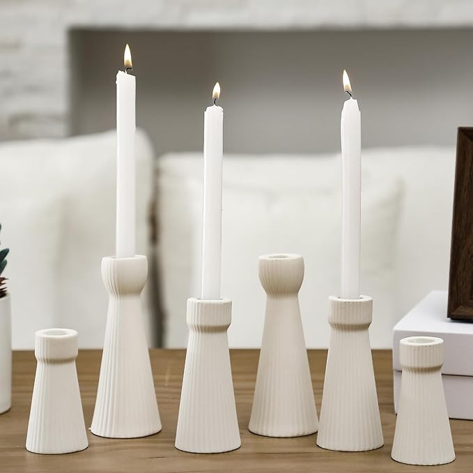 Mumufy 6 Pcs White Taper Candle Holders for Candlesticks Ceramic Candle Stick Modern Decorative C... | Amazon (US)