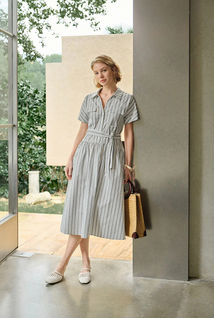 Ellory Cotton Shirt Dress - Striped | Petite Studio NYC