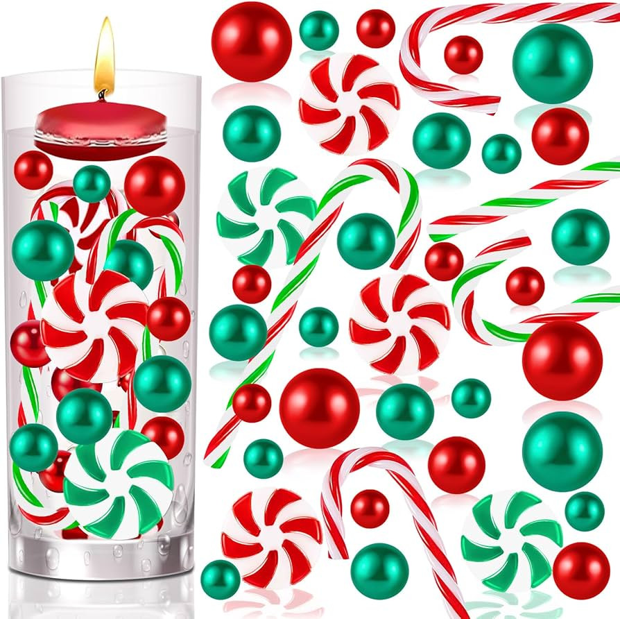 120 Pcs Christmas Vase Filler, Green Red Fake Candy Cane Beads for Decor Home, Floating Pearls fo... | Amazon (US)