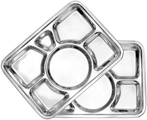 Darware Cafeteria Mess Trays (2-Pack); Stainless Steel 15 in. x 11 in. Rectangular 6-Compartment ... | Amazon (US)