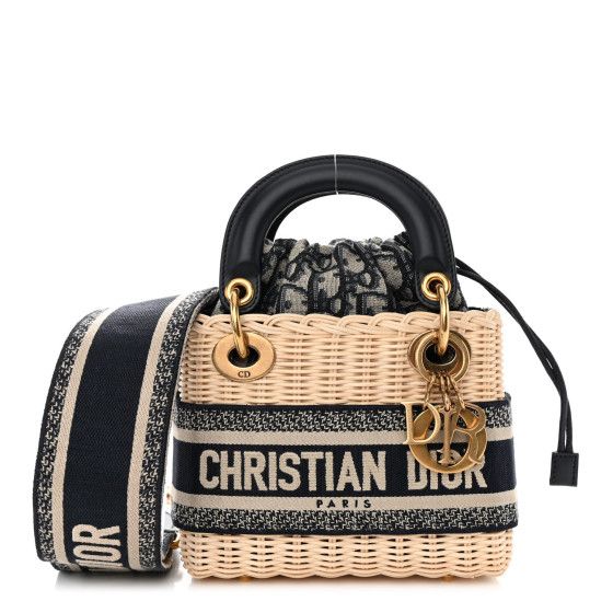 Wicker Oblique Mini Lady Dior Bag Blue | FASHIONPHILE (US)