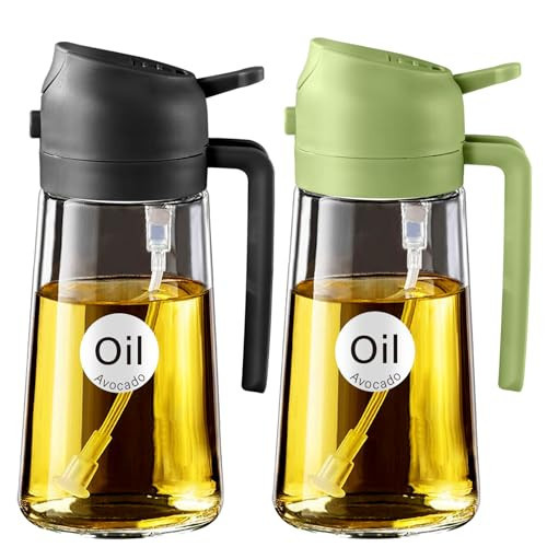 YARRAMATE Olive Oil Dispenser, 2 in 1 Oil Sprayer for Cooking, 16oz/470ml Glass Oil Spray Bottle with Pourer, Food-grade Oil Dispenser and Oil Sprayer for Kitchen, Salad, Frying, BBQ (Black & Green) | Amazon (US)