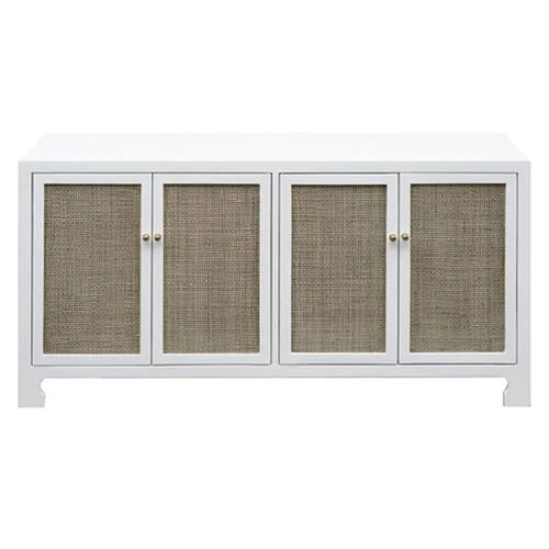 Worlds Away Sofia Coastal Beach Natural Woven Cane Doors White Wood Sideboard | Kathy Kuo Home