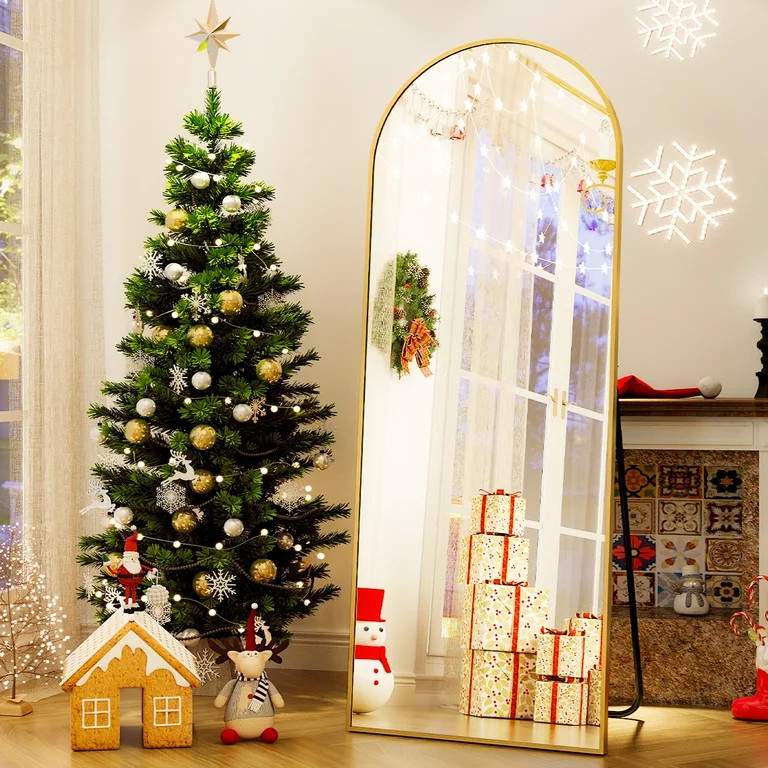 BEAUTYPEAK Arched Full Length Floor Mirror 64"x21.1" Full Body Standing Mirror,Gold - Walmart.com | Walmart (US)